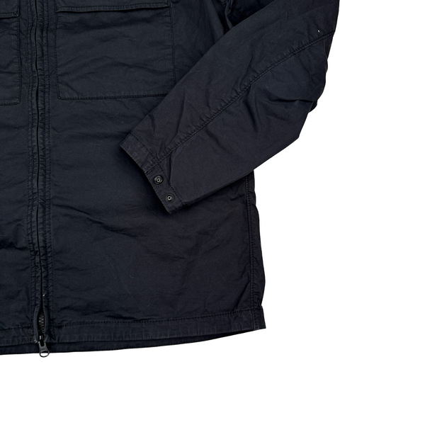 Stone Island 2023 Black Supima Cotton Twill Zipped Overshirt - Large