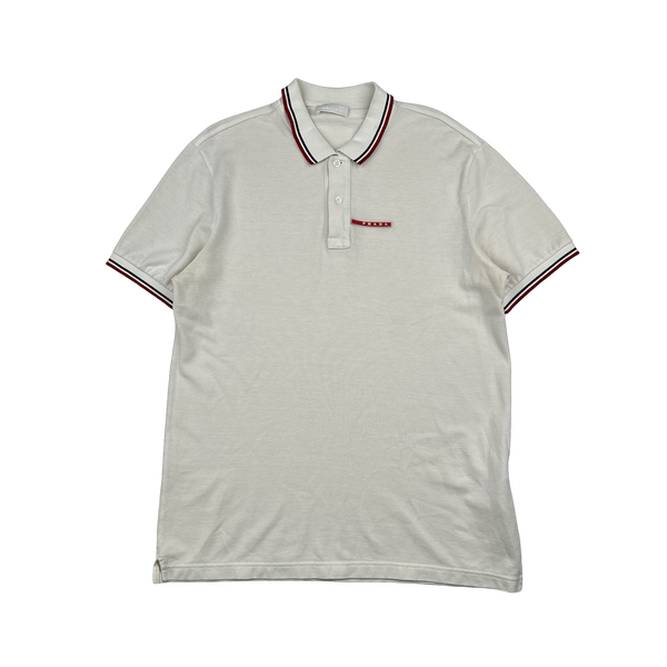 Prada Cream Spellout Cotton Polo Shirt - XL