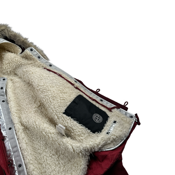 Stone Island 2015 Silver Sherling Liner Coyote Fur Hood David TC Jacket - Small