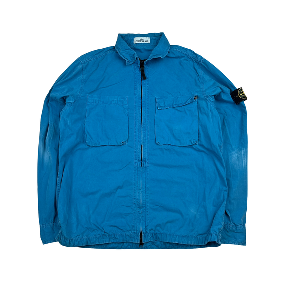 Stone Island 2018 Light Blue Cotton Zipped Overshirt - XL