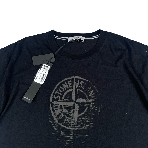 Stone Island Black Stone Reflective Fading Compass Logo T Shirt - Large