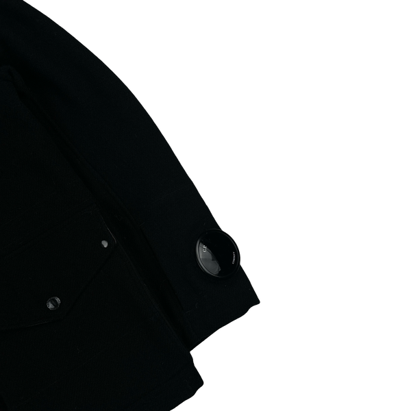 CP Company Black Wool Spellout La Mille Watch Viewer Duffle Jacket - Large