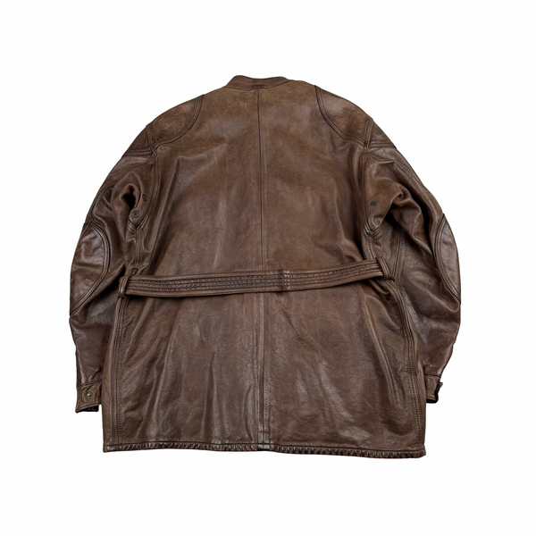 Belstaff Brown Multi Pocket Field Leather Zipped Heavyweight Jacket - XL