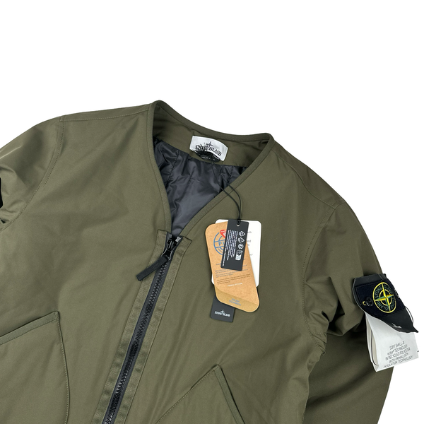 Stone Island 2023 Khaki Soft Shell R eDye Technology Primaloft Lined V Collar Jacket - Small