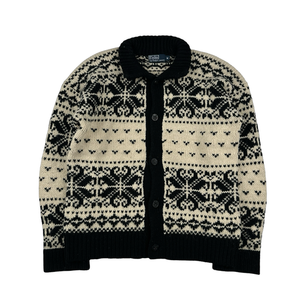 Ralph Lauren Wool Cable Knit Buttoned Folk Style Jumper - Large