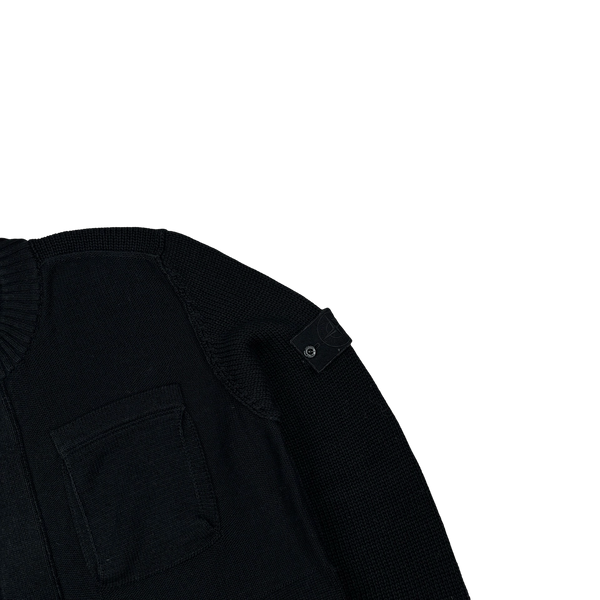 Stone Island 2019 Black Ghost Piece Cotton Knit Buttoned Cardigan - XL
