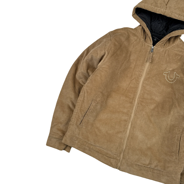 True Religion Zipped Corduroy Quilted Hooded Bomber Jacket - Medium