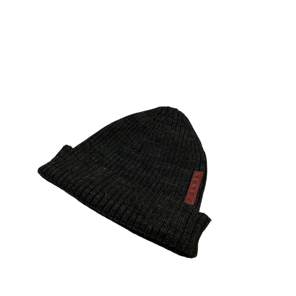 Prada Tab Charcoal Wool Spellout Tab Beanie