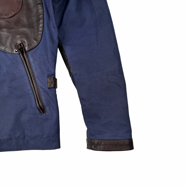 CP Company Blue/Brown Leather Hand Wax Finishing Goggle Jacket - Medium