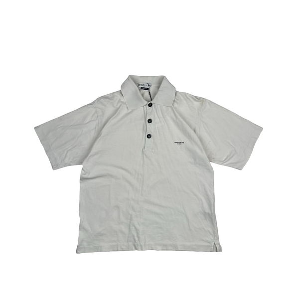 Stone Island 1997 White Cotton Spellout Vintage Polo Shirt - Medium