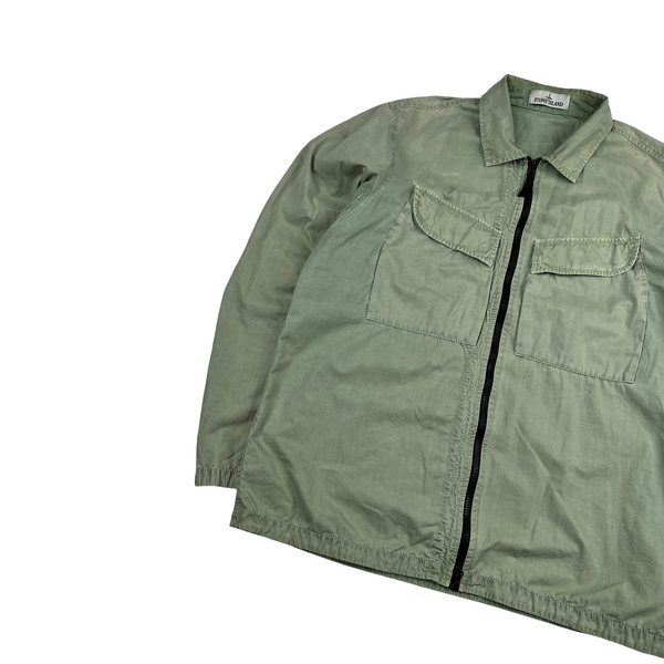 Stone Island 2022 Green Brushed Cotton Zipped Overshirt - XL