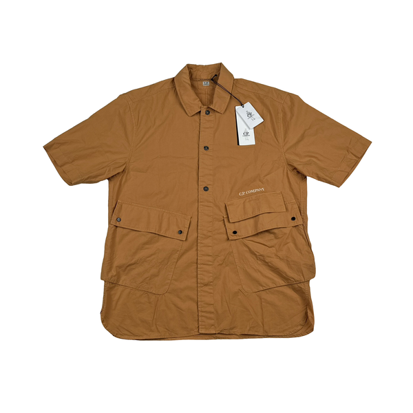 CP Company Orange Popeline Short Sleeve Spellout Shirt - Large - XL