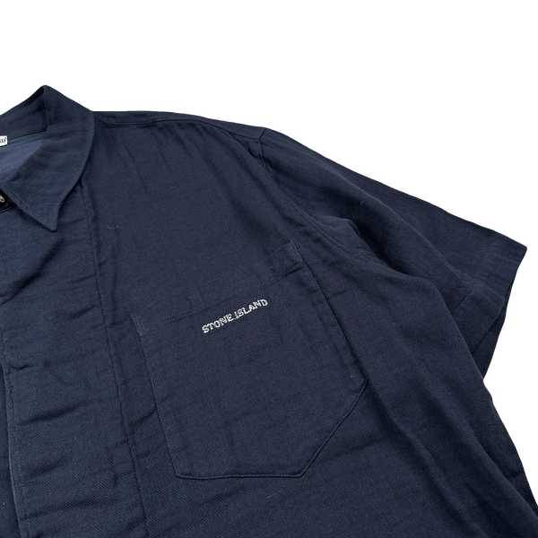 Stone Island Vintage 2001 Navy Short Sleeve Linen Buttoned Shirt - XL