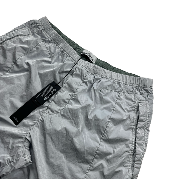 Stone Island 2023 Blue Prismatico Ripstop Reflective Spellout Shorts - 36", 34", 30"