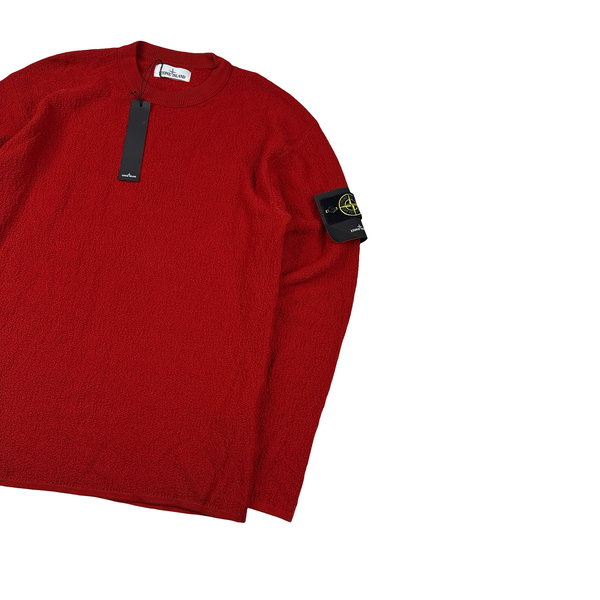 Stone Island 2019 Red Waffle Knit Crewneck Jumper - Large