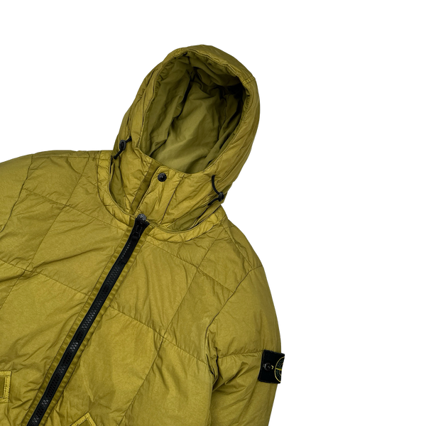 Stone Island 2019 Chartreuse Down Garment Dyed Crinkle Puffer Jacket - Small
