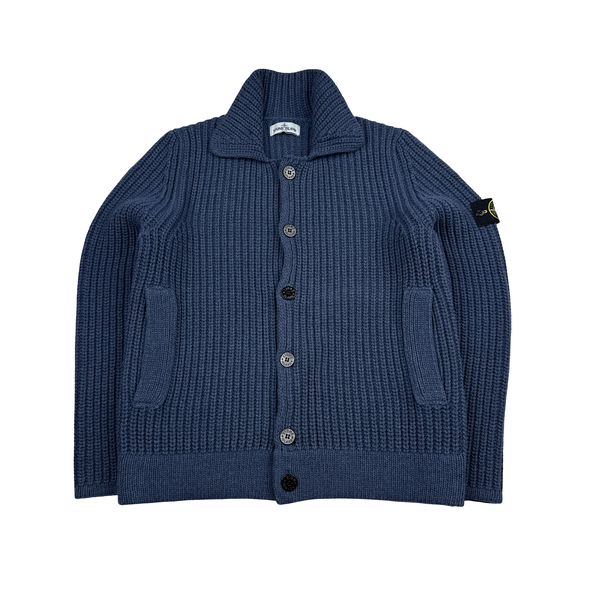 Stone Island Navy Heavyweight Thick Knit Button Up Cardigan - XXL