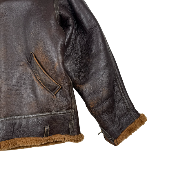 Shearling Lined Aviator Pilot Thick Leather Vintage Jacket - XL