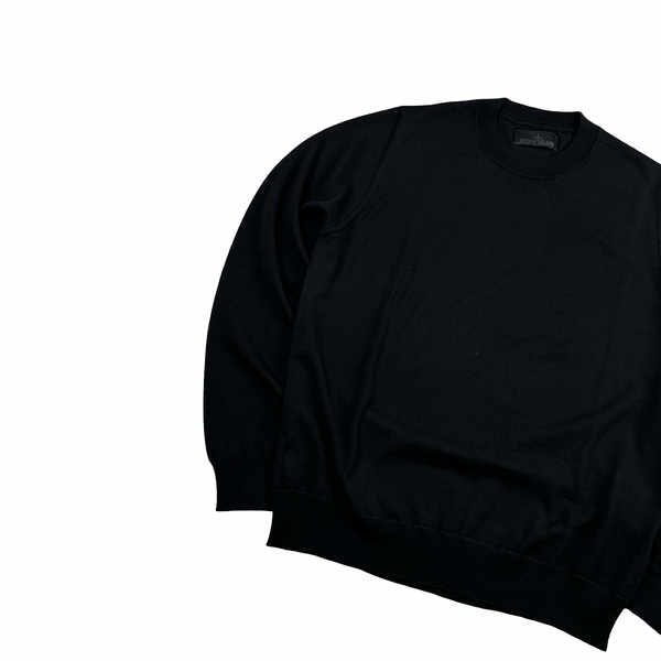Stone Island 2024 Black Ghost Wool Light Knit Crewneck Jumper - Small