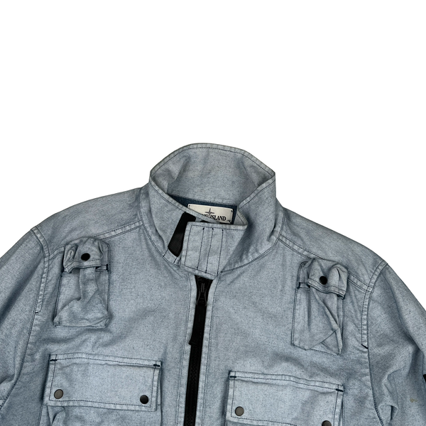 Stone Island 2019 Canvas Placcato Washed Blue Jacket - Medium