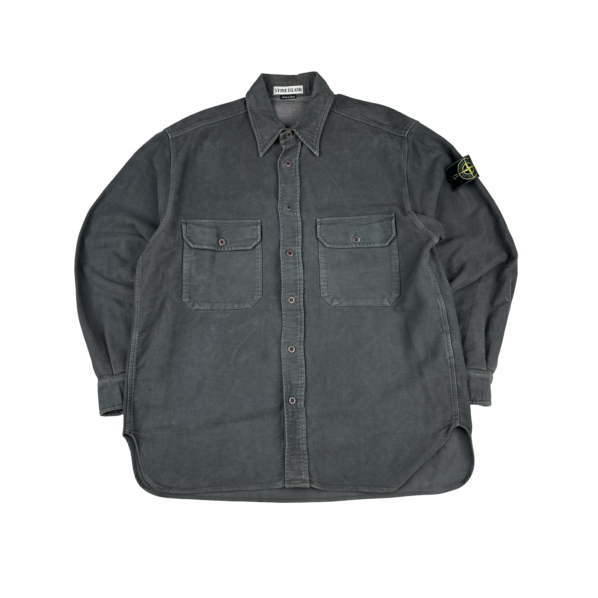 Stone Island 1996 Green Edge Thick Grey Fleece Shirt - Medium 