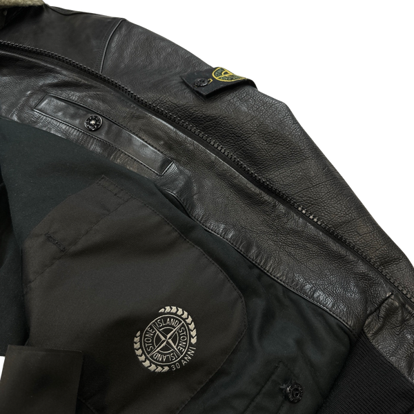 Stone Island 2012 30th Anni Waxed Soft Leather Shearling Reflective Jacket - XL