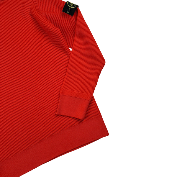 Stone Island 2023 Red Turtle Neck Ribbed Wool Jumper - XL