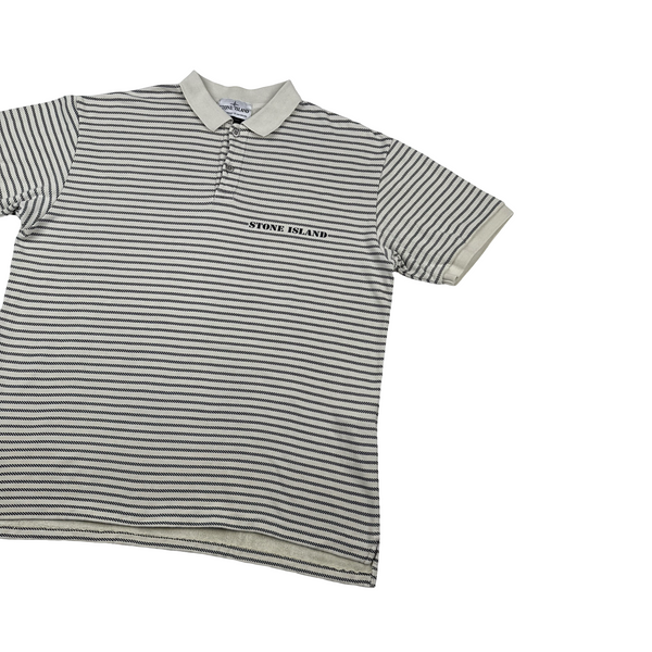 Stone Island 40th Anniversary Stripped Cotton Spellout Vintage Style Polo Shirt - XXL