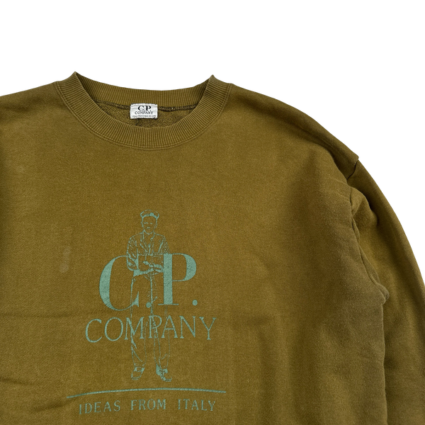 CP Company 80’s Vintage Khaki Spellout Thick Cotton Crewneck Sweatshirt - Small