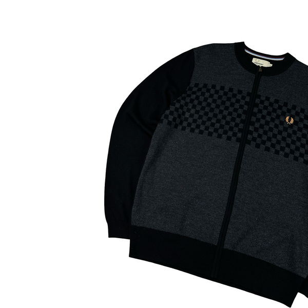 Fred Perry Black Grey Details Crewneck Zipped Knit - Large