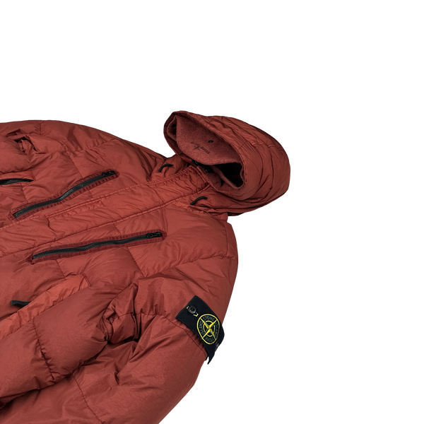 Stone Island 2021 Crinkle Reps Brick Red Down Parka Jacket - Small