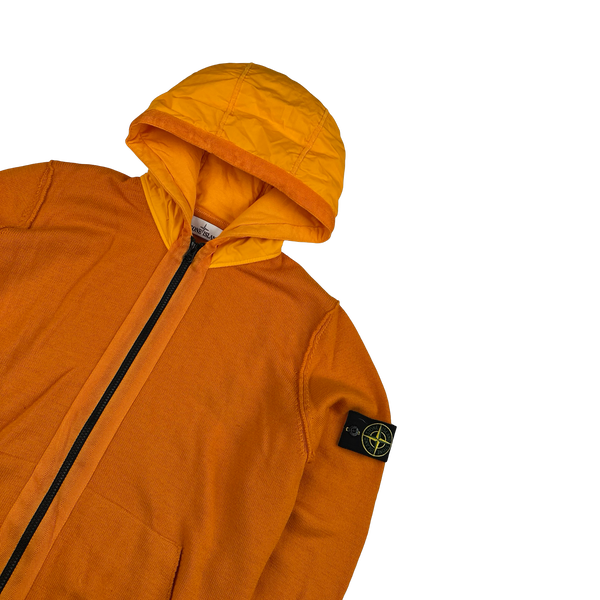 Stone Island 2017 Orange Nylon Hood Knit Zipped Jumper - XL