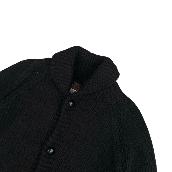 Evisu 2000s Heavyweight Black Wool Logo Buttoned Cardigan - Large