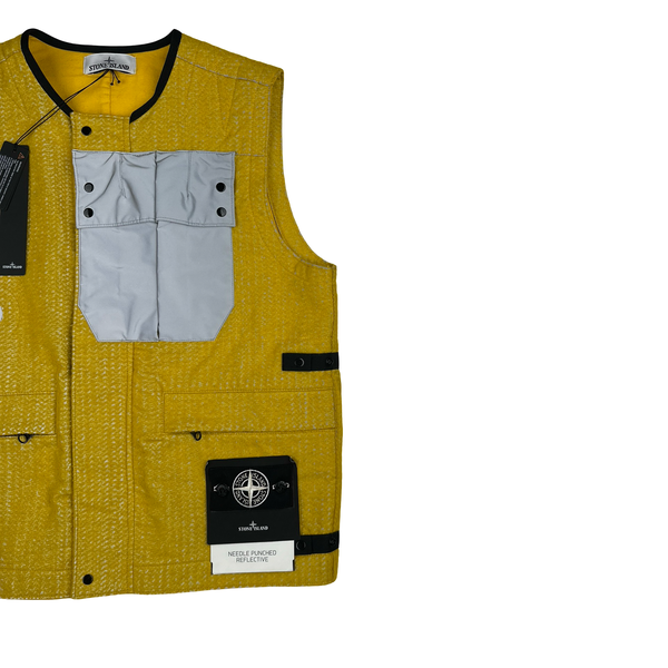 Stone Island 2022 Yellow Needle Punched Reflective Gilet - Small