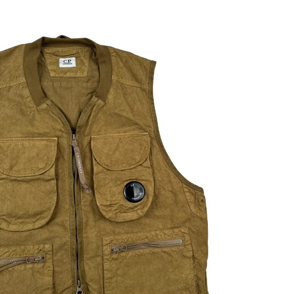 CP Company Brown Ba-Tic Waxed Cotton Utility Vest - Small
