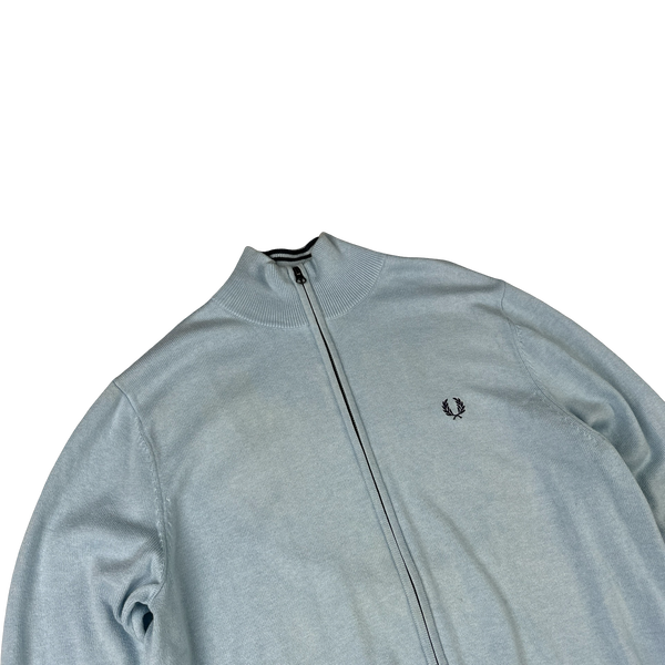 Fred Perry Baby Blue Zipped High Neck Knit - Large