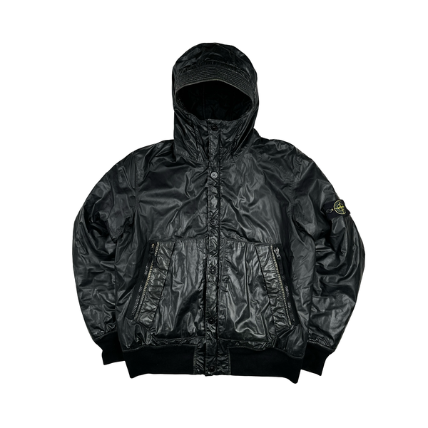 Stone Island 2011 Black Mussola Gommata Hooded Jacket - XL