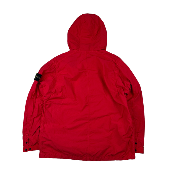 Stone Island 2022 Red Nylon Quarter Zipped Hooded Smock - Small, Medium