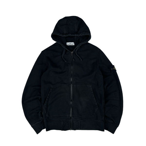 Stone Island 2021 Black Cotton Zipped Hoodie - Medium