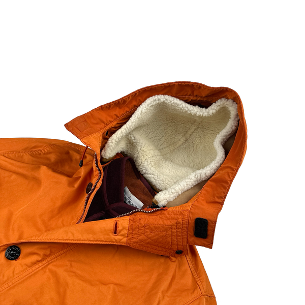 Stone Island 2019 Orange David TC Blanket Lined Fishtail Parka Jacket - Medium
