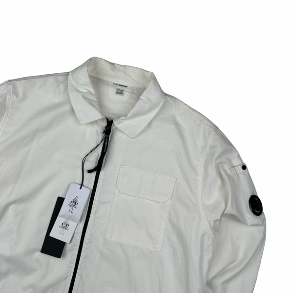 CP Company White Zipped Cotton Lens View Overshirt - Medium