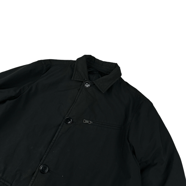 Prada Black Nylon Spellout Tab Padded Reversible Jacket - Large