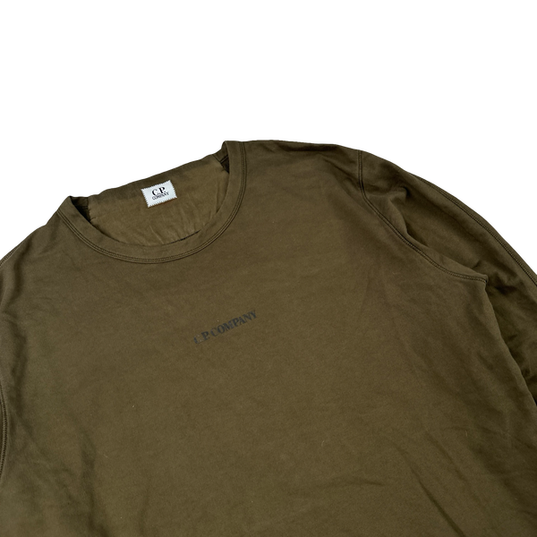 CP Company Khaki Cotton Spellout Crewneck Jumper - Large