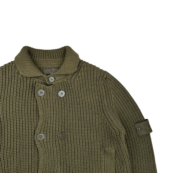 Stone Island 2012 Khaki Ghost Piece Double Breasted Cotton Knit Buttoned Cardigan - Large
