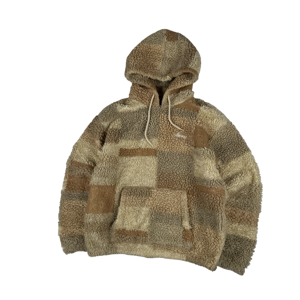Stussy Teddy Fleece Hooded Spellout Pullover Jumper - Large