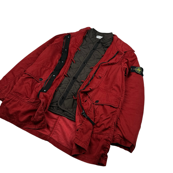Stone Island Vintage Red Raso Gommato Dual Lined Jacket - Large