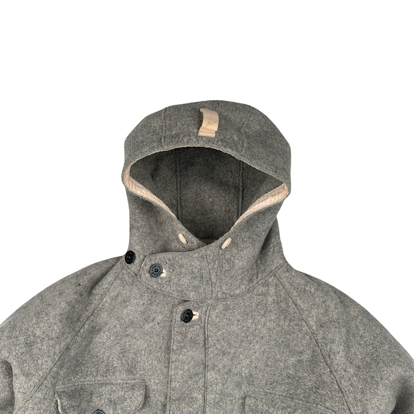 Stone Island 2005 Grey Multi Pocket Felt Hooded Jacket - XL