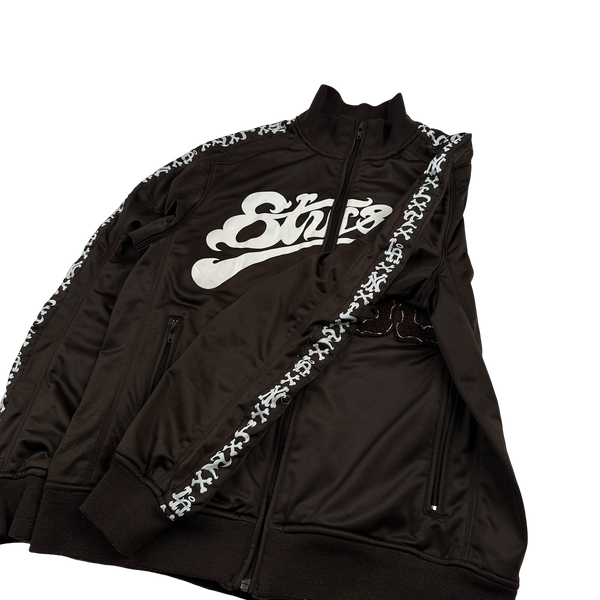 Stussy Brown Baseball Spellout Zipped Track Jacket - Large