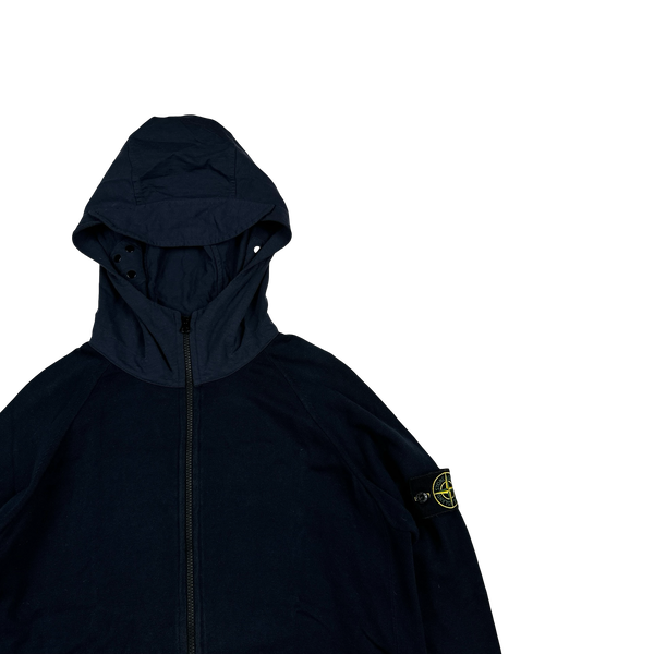 Stone Island 2023 Navy Cotton Knit Hooded Zipped Jumper - Large
