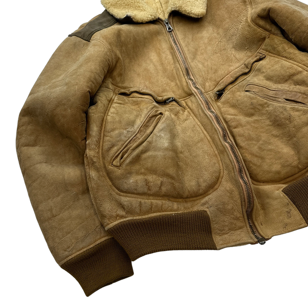 CP Company Early 80s Shearling Suede Leather Aviator Jacket - Large